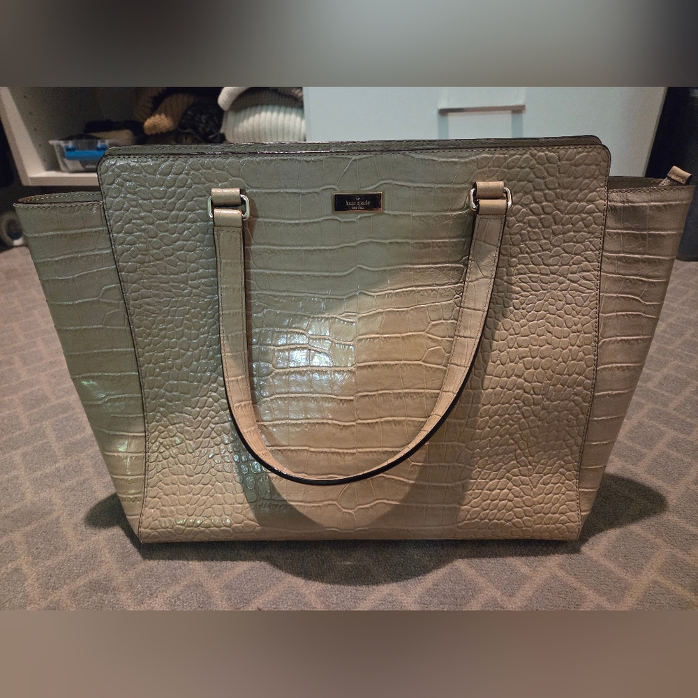 Kate Spade Beige Croc-Embossed Tote